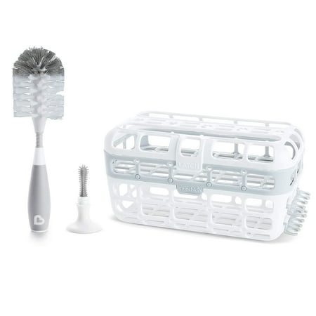 Munchkin Baby Bottle and Small Parts Cleaning Set with Dishwasher Basket and Bristle Bottle Brush, Gray