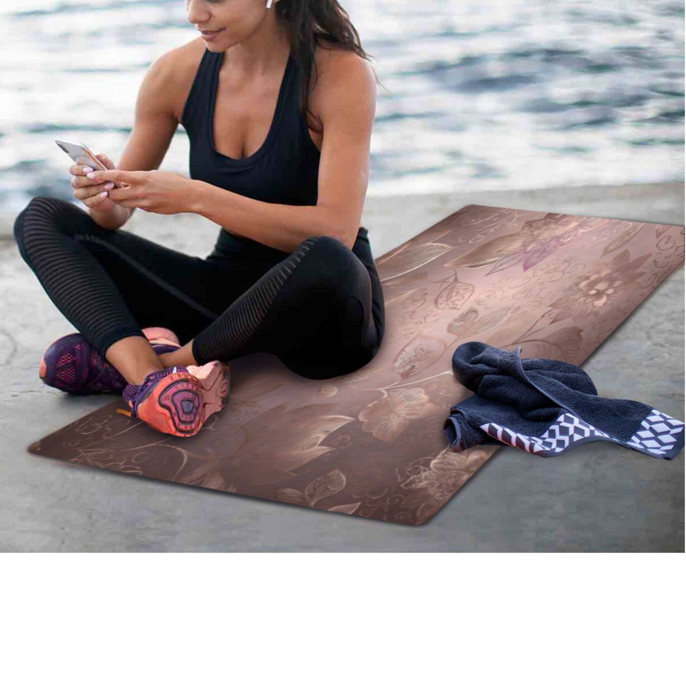 BZSMCE Yoga Mat Women Fitness Mat Elegant Gold Floral Tapestry Pattern