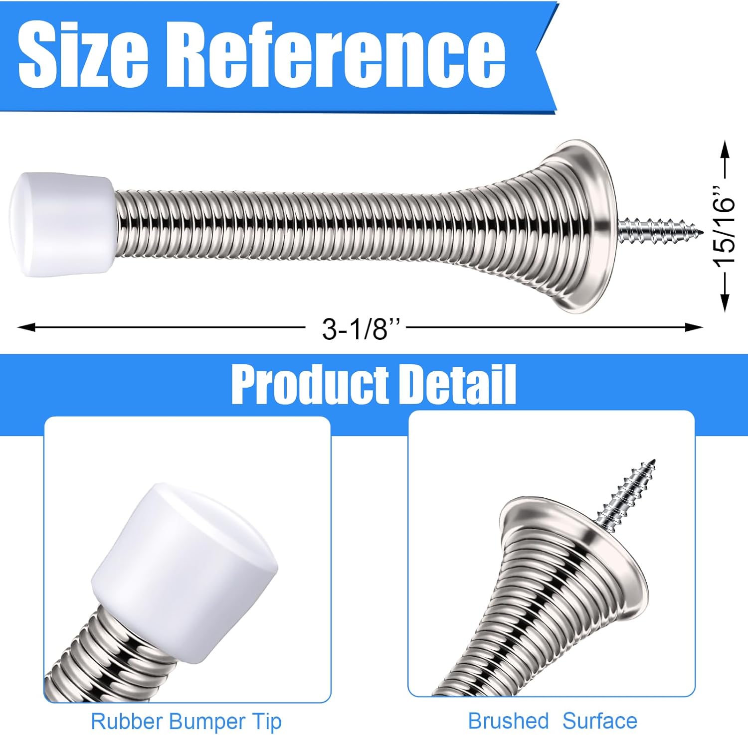 36 Pieces Spring Door Stopper with Rubber Bumper Flexible Spring Heavy Duty Wall Door Stop for Home Offices Schools(Brushed Silver)