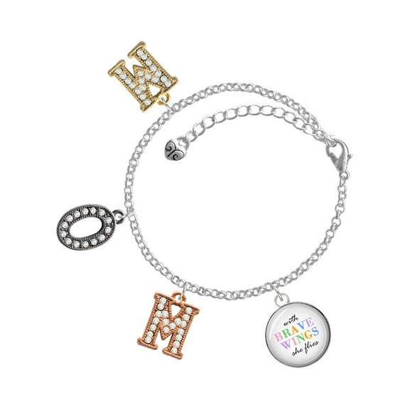 Delight Jewelry Domed Brave Wings Multi-Colored Crystal Mom Charm Bracelet