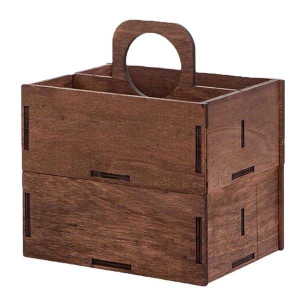 Organizador de escritorio de madera con compartimentos Organizador de almacenamiento de medios multipropósito Soporte de control remoto para tocador 2 capas con mango