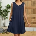 thumbnail image 6 of Women's Dresses Under $10 Summer Solid Pleated Round Neck Sleeveless Pockets Dresses Casual Comfortable All Occasion Wear, 6 of 9