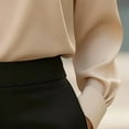 thumbnail image 3 of VIWORLD Elegant Shiny Finish Blouse - V-Neck Long Sleeve Dress Shirt for Women's Office & Casual Outfits Khaki，L, 3 of 4