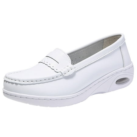 

Women Walking Shoes Women Shoes Of Wedges Soft Bottom Outdoor Slip On Boat Comfortable Loafers casual shoes for Women PU White