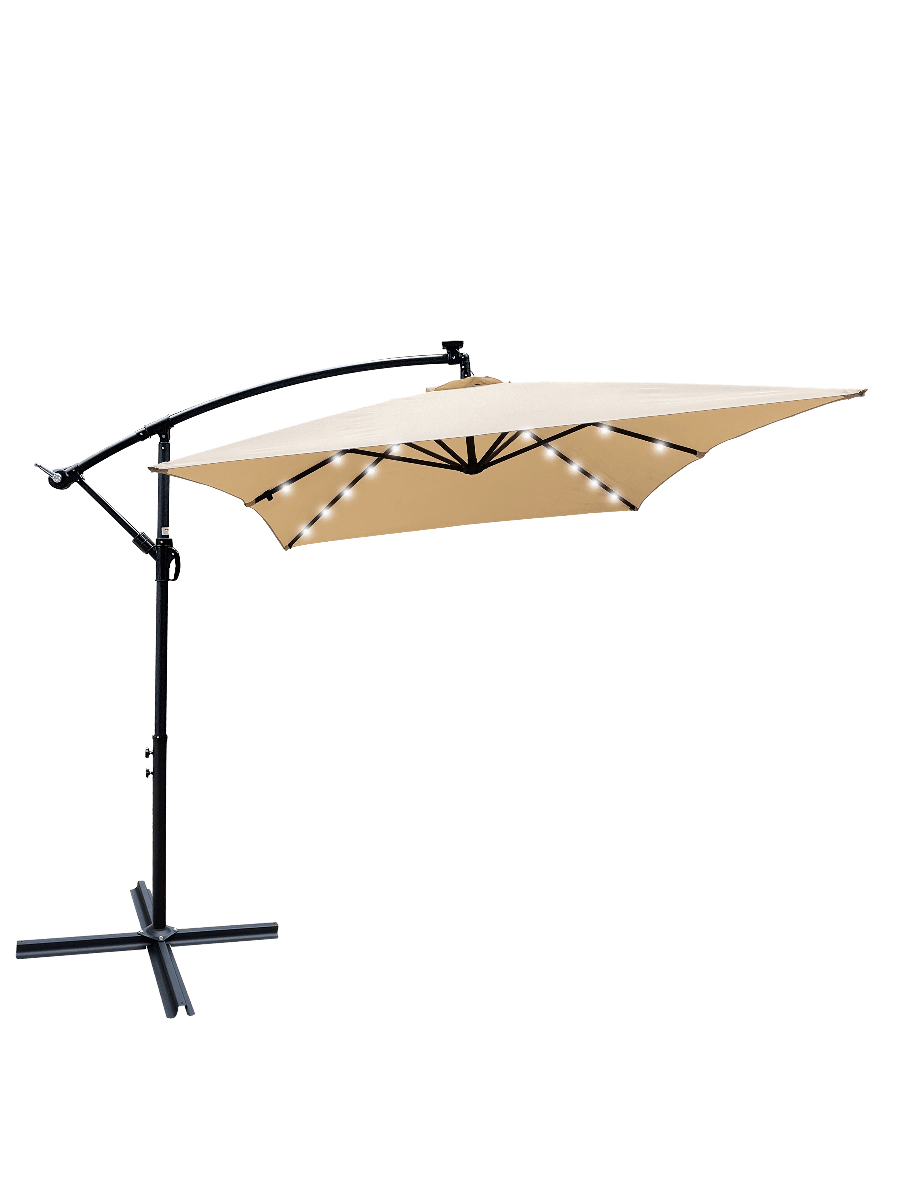 2x3M Rectangular Outdoor Patio Umbrella, Solar LED Lighted Sun Shade Canopy with 6 Ribs & Crank Base, Tan