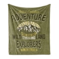 thumbnail image 1 of Vintage Soft Flannel Fleece Throw Blanket, Outdoor Adventure a Poster About Climbing Vintage Pattern Print, Cozy Plush for Indoor and Outdoor Use, 50" x 60", Olive Green and Yellow, by Ambesonne, 1 of 6