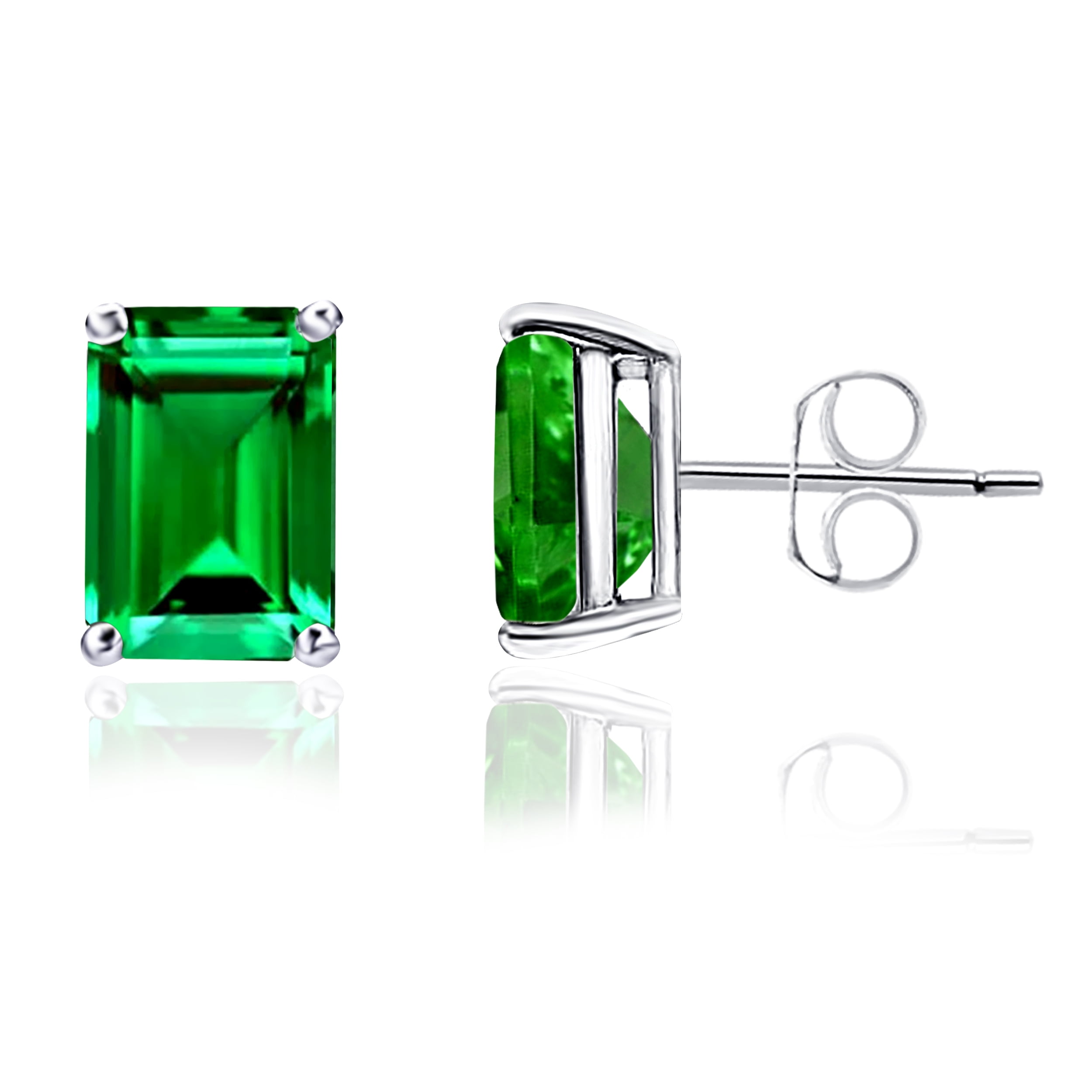 925 Silver Plated Green Simulated EMERALD Earrings Girl's LIGHTWEIGHT Jewelry 