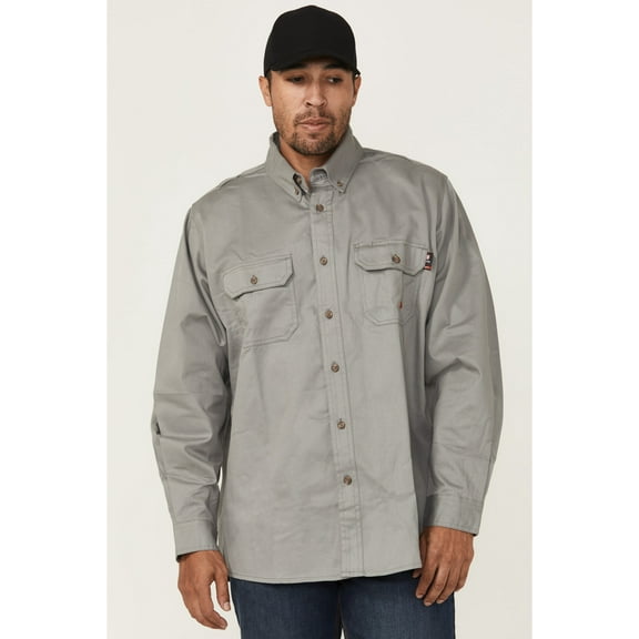 Forge Workwear Men's Fr Solid Long Sleeve Button-Down Work Shirt Light Grey XX-