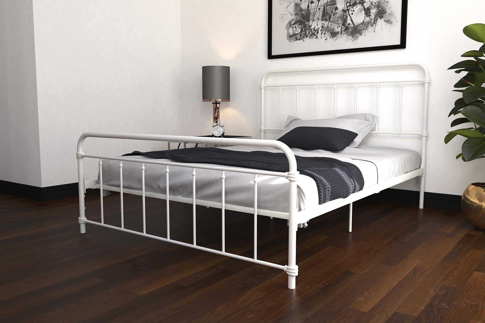DHP Wallace Metal Bed, Queen Size Frame with Underbed Storage, White ...