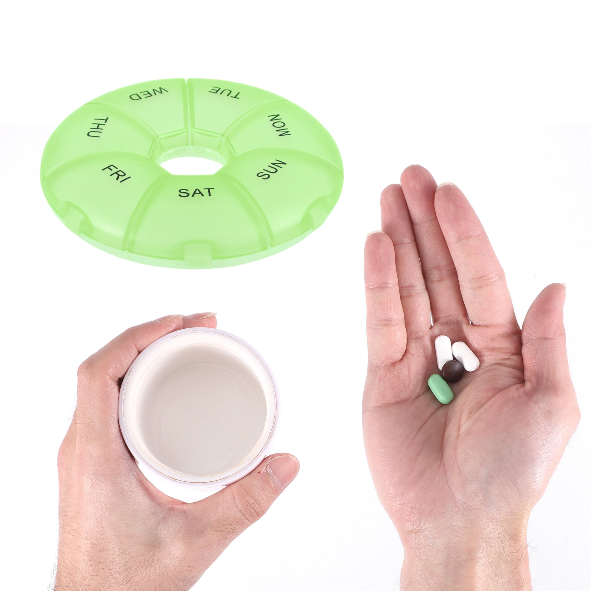Unique Bargains Lightweight 7 Grids Circular Pill Case with Individual Compartments Green