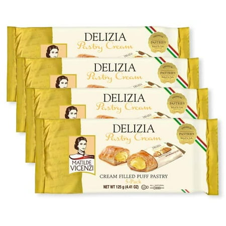 Delizia Pastry Cream by Pasticceria Matilde Vicenzi | Cream Filled Puff Pastry Patisserie Rolls | All-Natural Kosher Dairy | Made in Italy | 4.41oz (125g) Box 4-Pack Delizia Pastry Cream by Pasticceria Matilde Vicenzi | Cream Filled Puff Pastry Patisserie Rolls | All-Natural Kosher Dairy | Made in Italy | 4.41oz (125g) Box 4-Pack