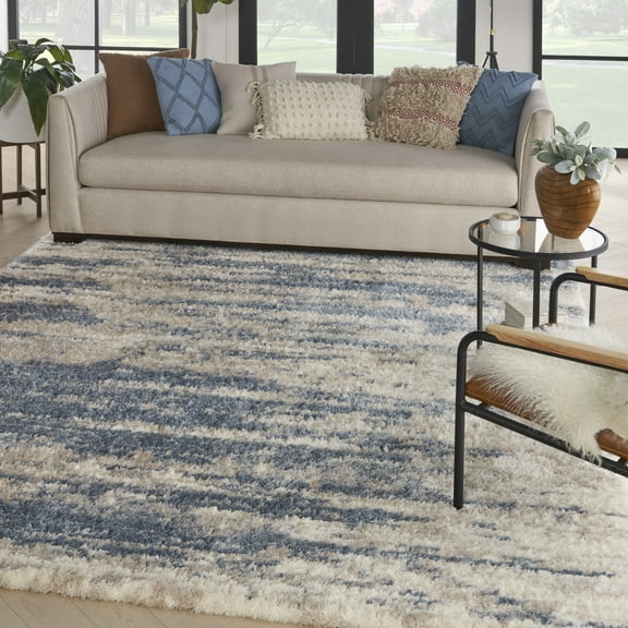 Nourison Luxurious Shag Light Blue Grey 7'10" x 9'10" Area Rug, Modern, Abstract, Plush, Bedroom, Living Room, (8' x 10')