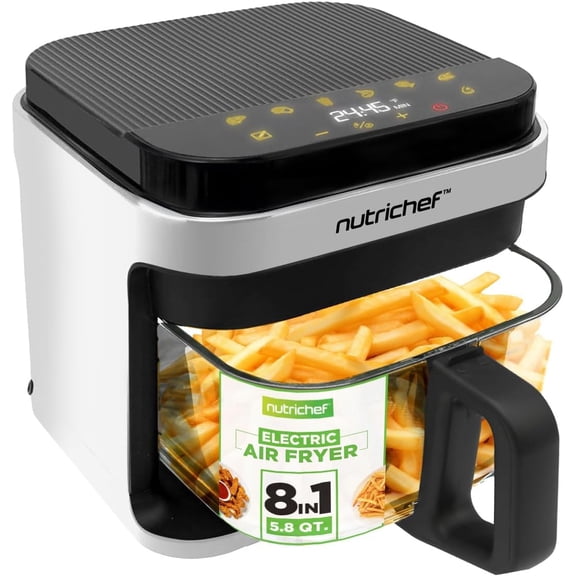 5.5 Liter Air Fryer - 5.8QT Customized Digital Display Electric Oil Free Cooker with Transparent Window (White)