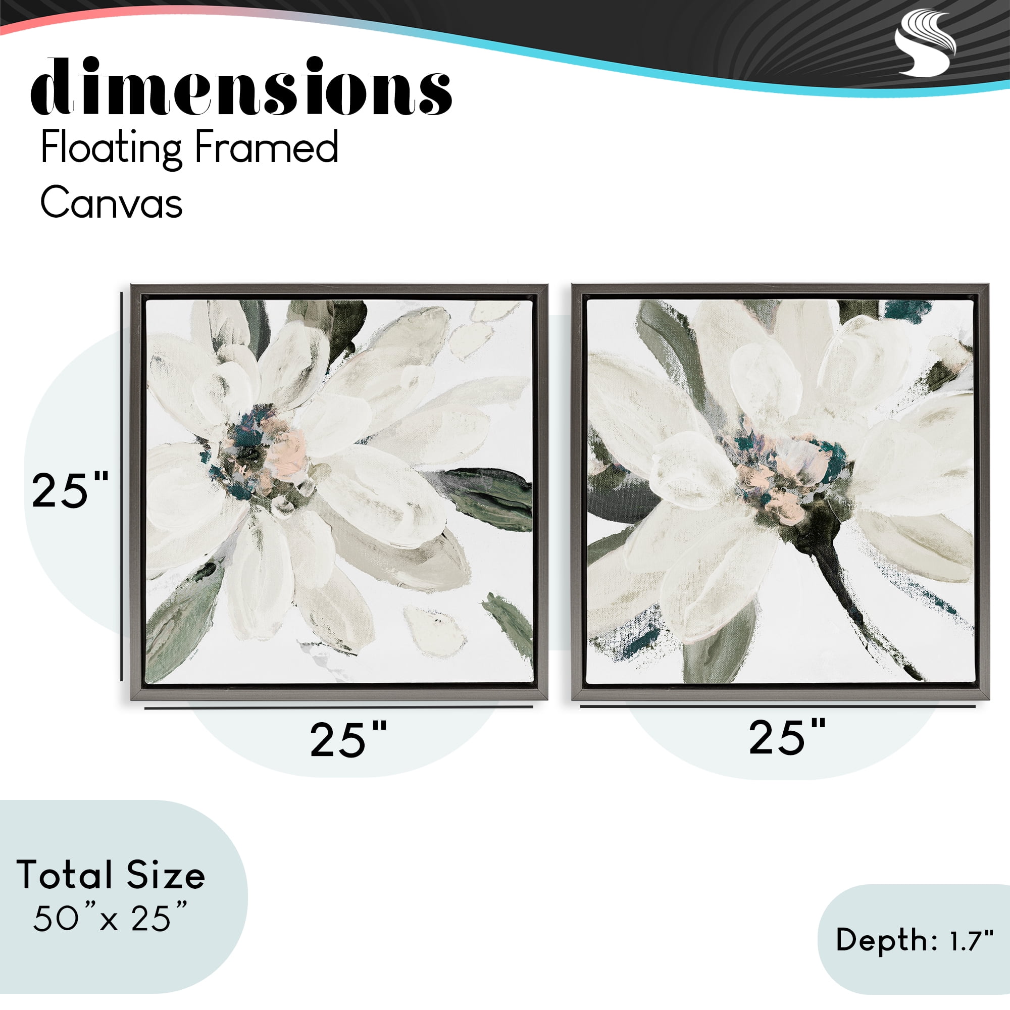 Stupell Industries Naturally Blooming White Flowers 2 Piece Gray Framed Floater Canvas Set, design by Lanie Loreth