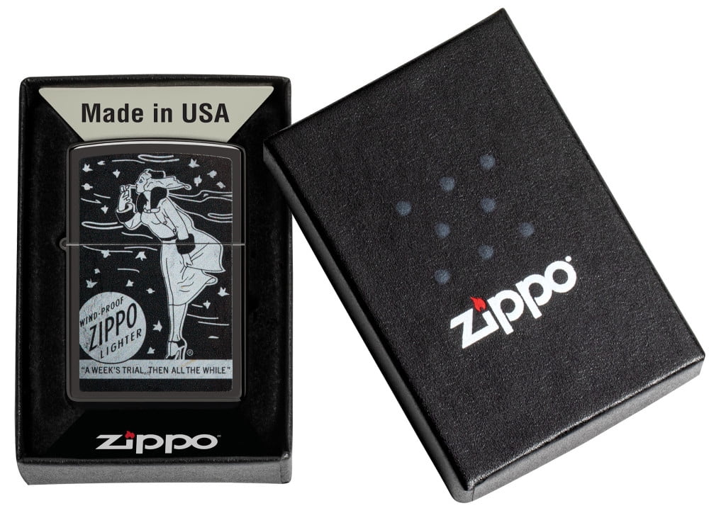 Zippo Windy Design High Polish Black Pocket Lighter