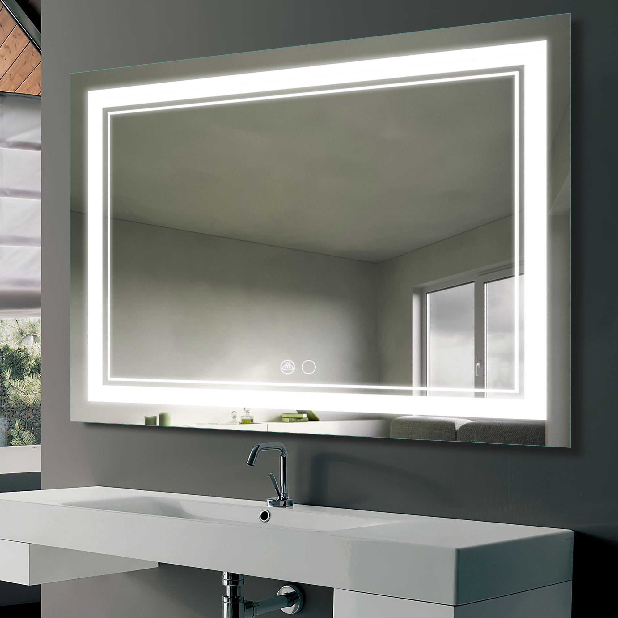 Modern Rectangle LED Wall-mounted Decorative Mirror, 47"x32", Demisted
