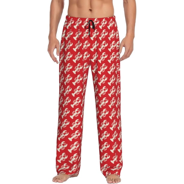 Fotbe Retro Lobsters Pantalones de Pijama para Hombre, Pantalones de Dormir, Pantalones de Casa con Cintura Ajustable y Bolsillos-Small