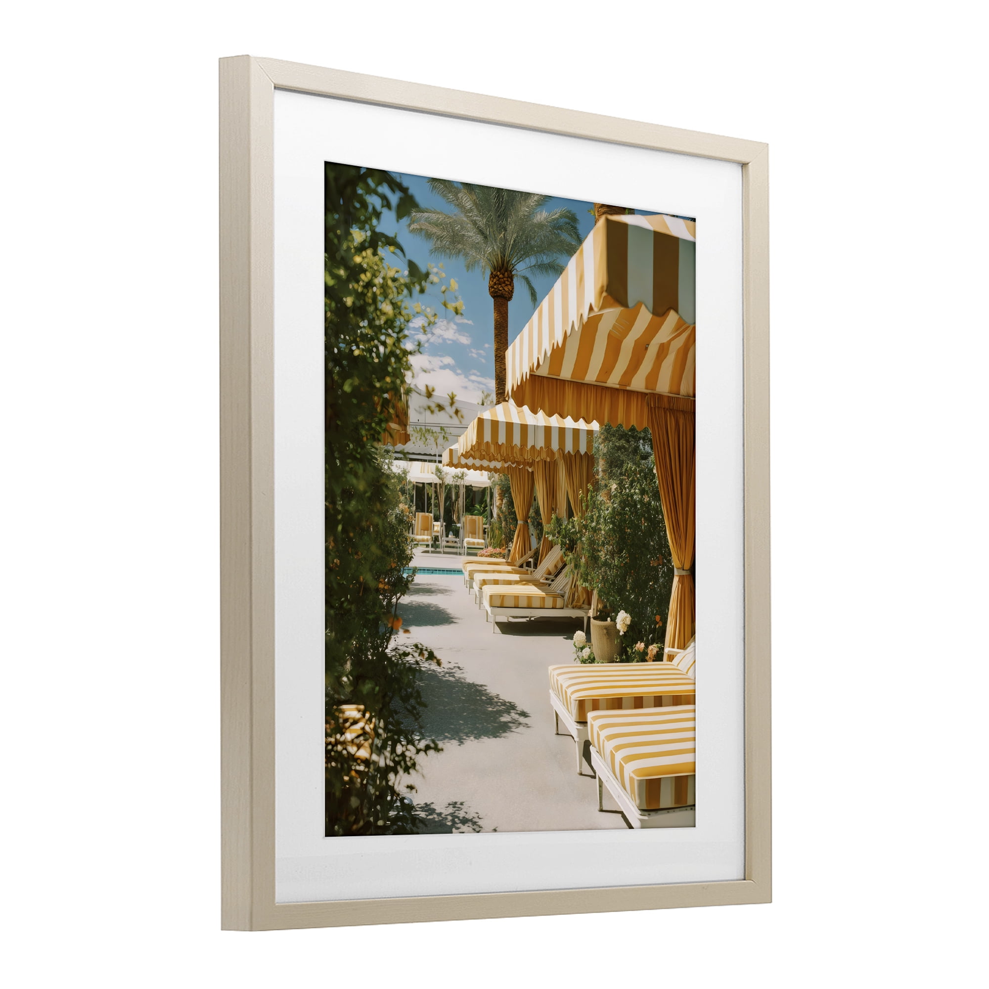 Stupell Industries Vintage Cabanas at Poolside Birch Framed Print Under Glass, design by Franklyn Gregory