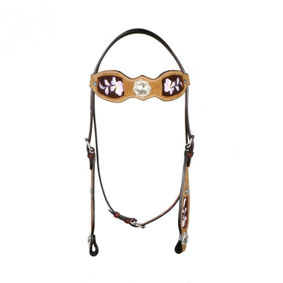 Horse Western Floral Embroidered Browband Bridle Breast Collar Tan 78BT08B