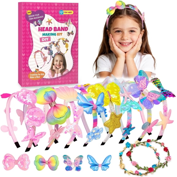 HiberyHom DIY Headband Making Kit, 10 DIY Headbands with 73 Accessories, Girls Toys ages 8-11, Kids Hair Accessories Set, Arts and Crafts for Girls 9-12