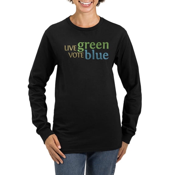 CafePress - Live Green Vote Blue Women's Long Sleeve T (Dark) - Women's Long Sleeve Graphic Tee Casual Fit