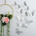 thumbnail image 4 of Decoración de pared con mariposas, espejo de bricolaje, pegatinas de mariposas 3D, calcomanías de mariposas extraíbles para el hogar, dormitorio, baño, sala de estar (mariposa, plata), 4 of 6