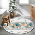 thumbnail image 4 of Marine Life Round Living Room Rugs 4 ft, Blue Shell Coral Starfish Eucalyptus Leaves Wood Grain Washable Area Rug with Non-Slip Sturdy Edge Binding Round Carpet for Entryway Kitchen Bedroom Bathroom, 4 of 9