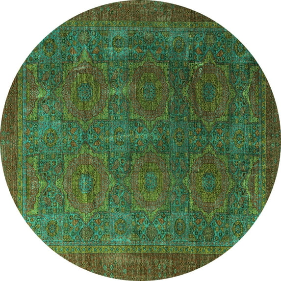 Ahgly Company Indoor Round Oriental Turquoise Blue Modern Area Rugs, 8' Round