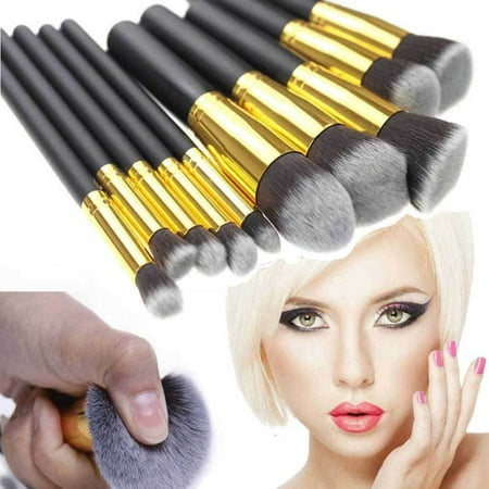 10pcs Makeup Brushes Set Cosmetic Eyebrow Blush Foundation Powder Kit Set Professional Black &