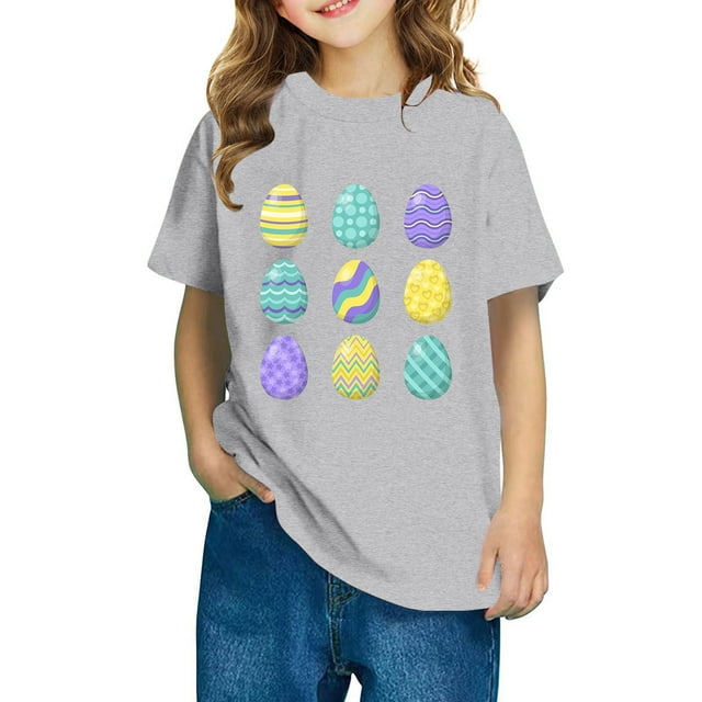 T-shirt de Pâques pour Garçons, T-Shirt à Manches Courtes Col Rond avec Imprimé Graphique d'Œuf de Pâques, Mélange 95 % Polyester 5 % Spandex, Tissu Extensible Doux, Lavable en Machine, Taille 110