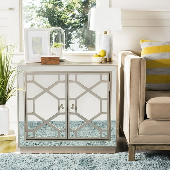 SAFAVIEH Juniper Classic Geometric 2 Door Mirror Chest, Champagne/Nickel