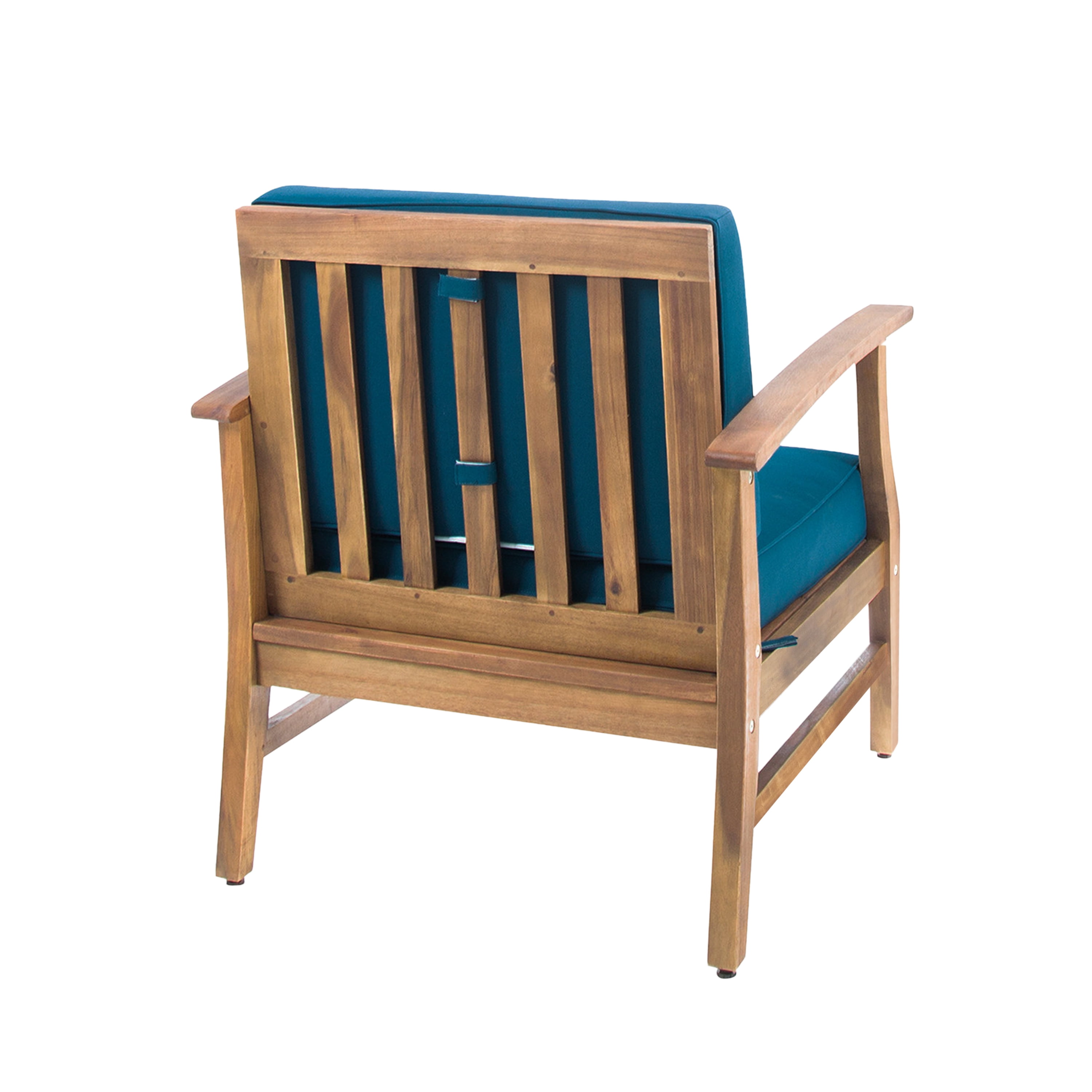 Karla Outdoor 4 Seater Acacia Wood Club Chairs with Cushions and Fire Pit,Brown,Teak,Blue