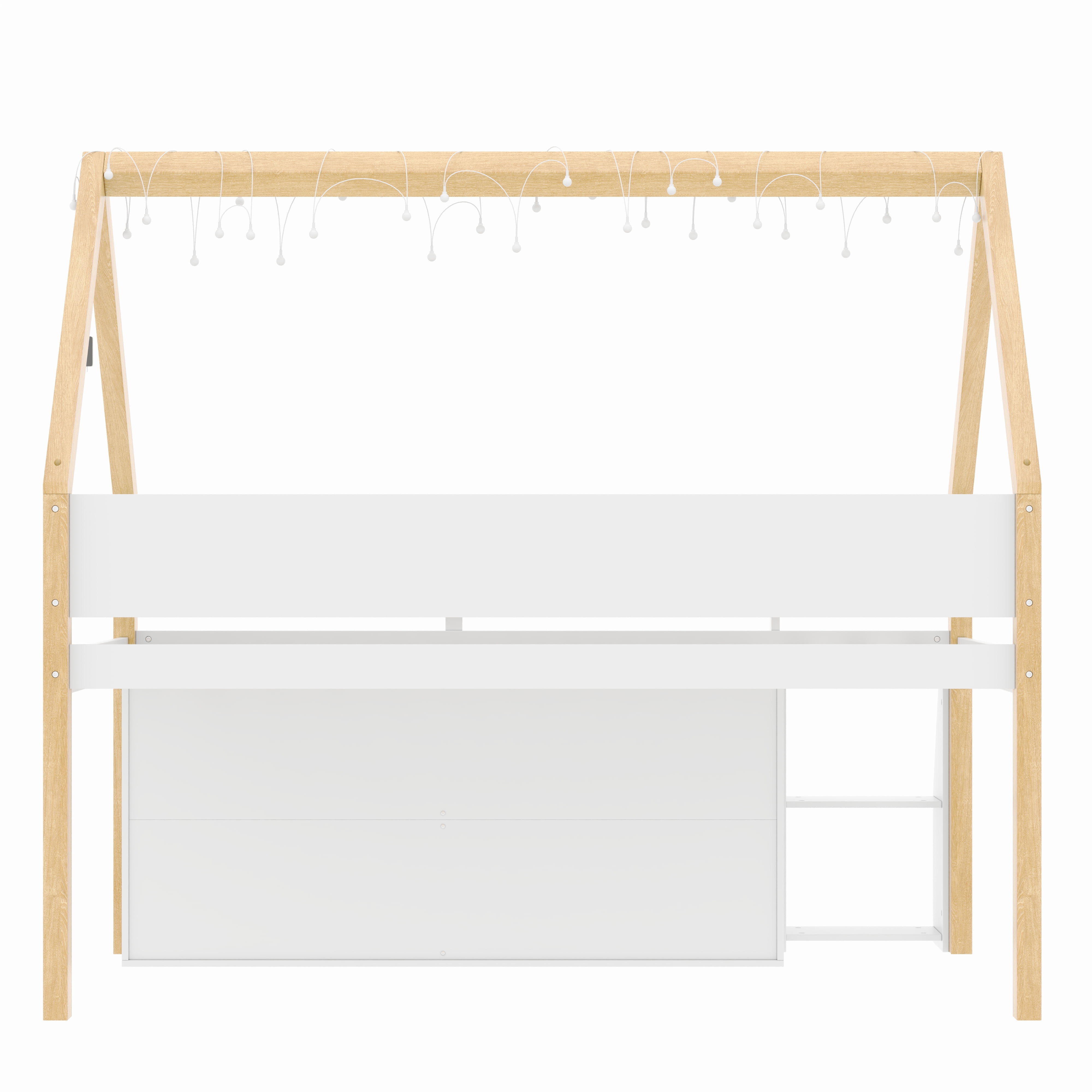 Euroco Twin Size Loft Bed with Shelf and Wardrobe, House Bed with LED Light and Cabinets, White
