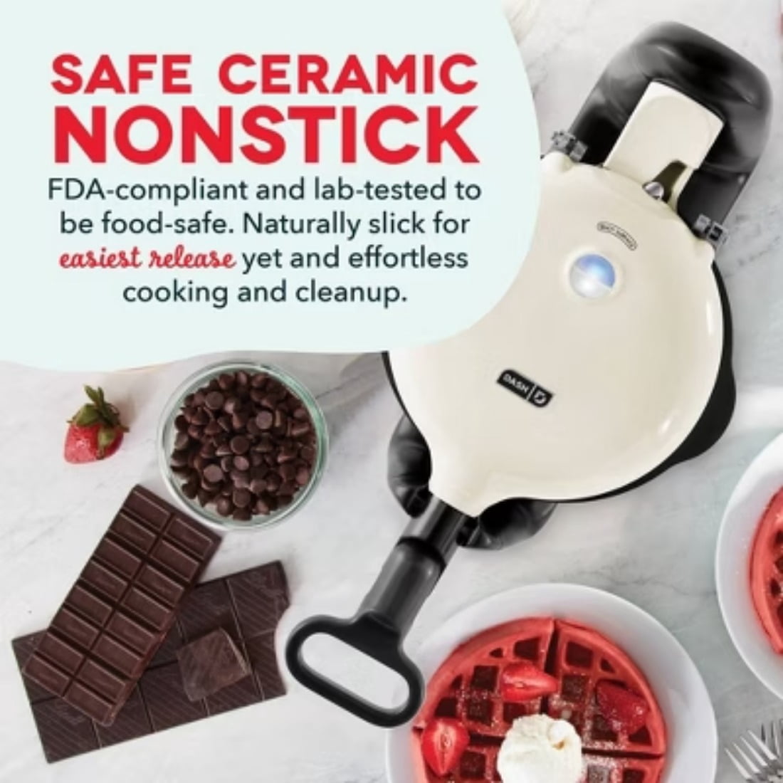 Nonstick Ceramic Flip Belgian Style Waffle Maker Cream