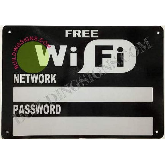 Free WiFi with Password and Network Sign (Reflective !!!,Aluminium-Rust Free,White, Size 7X10) (ref-2201)