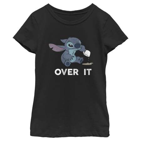Girl s Lilo & Stitch Over It Distressed Stitch Graphic Tee Black Small