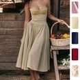 thumbnail image 2 of White Womens Spaghetti Strap Waist-Cinching Fit & Flare Midi Dress, 2 of 8