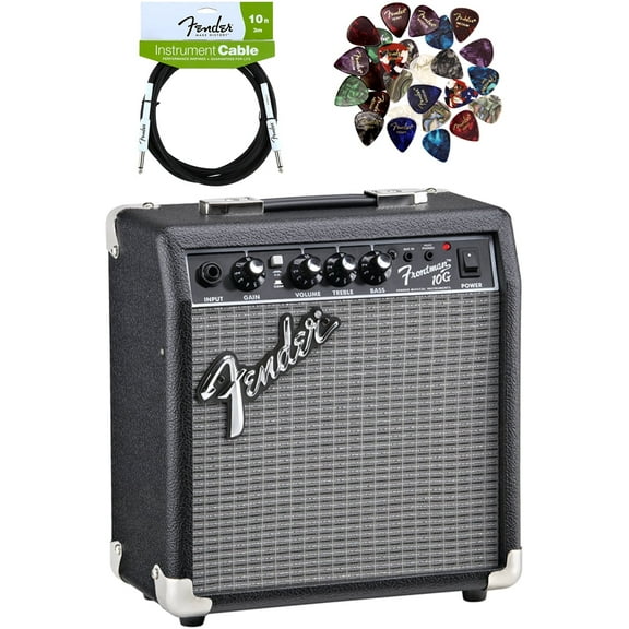 Fender Frontman 10G Electric Guitar Amplifier Bundle with Instrument Cable and Pick Sampler