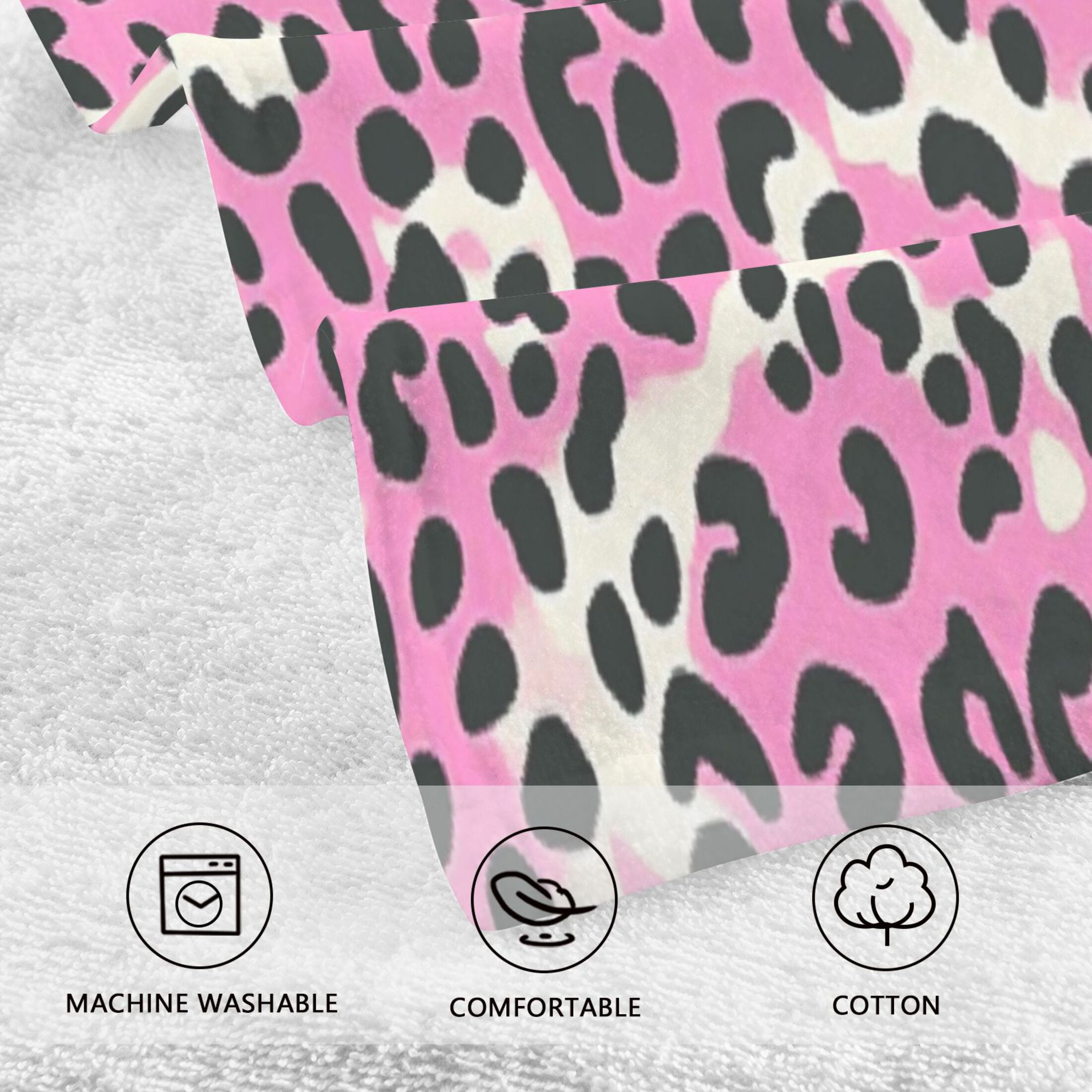 2 Pcs Absorbent Face Towel Bath Hand Towels Soft Breathable Cotton Towel Set for Bathroom Kitchen Hotel Spa Decor Pink and Black Leopard