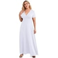 thumbnail image 3 of YVH Women's Plus Size Dress Solid V-Neck Short Sleeve Plus Size Evening Party Maxi Dress White L, 3 of 6