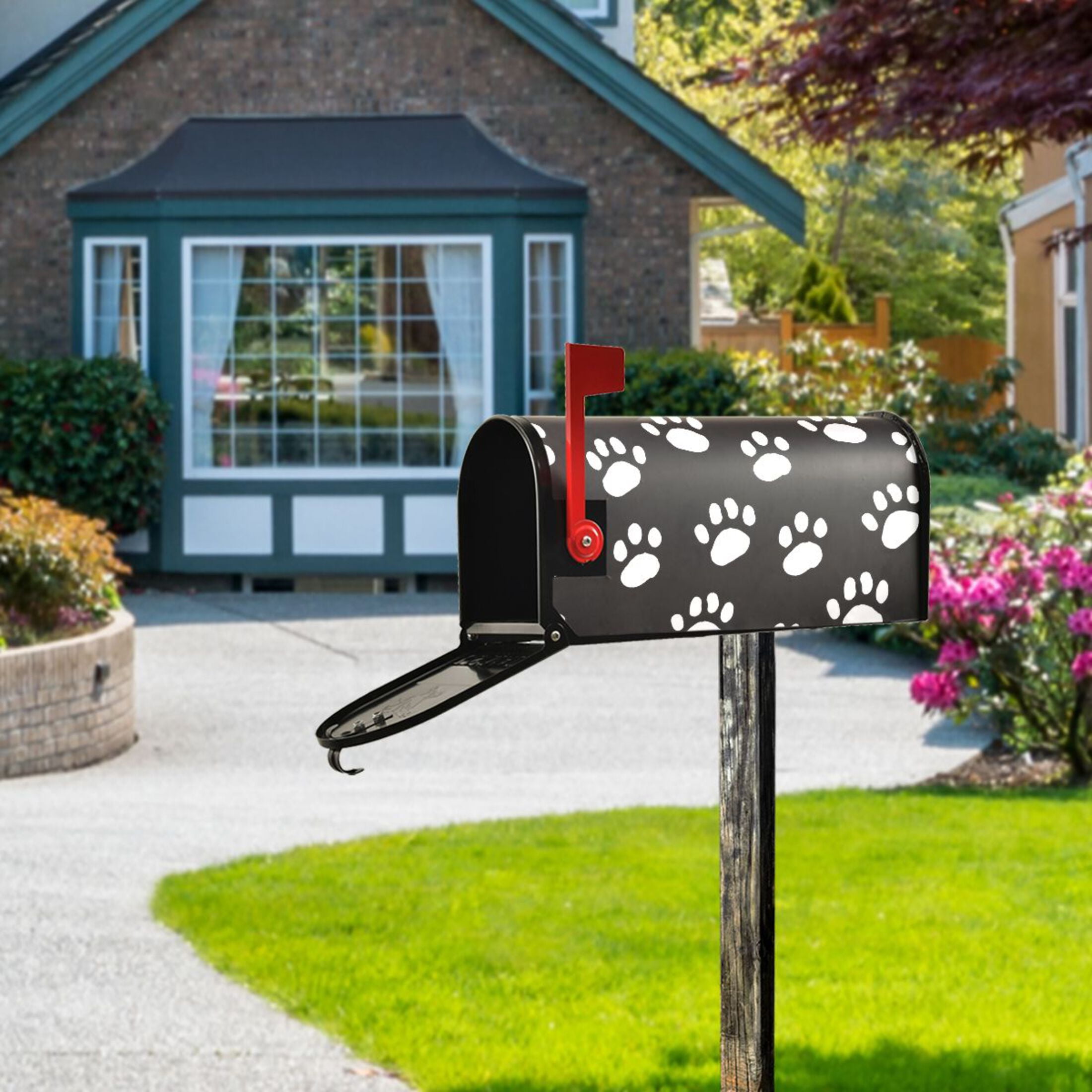 Dog Paws Magnetic Mailbox Covers 25.5" X 21" Post Letter Box Wraps Waterproof Garden Yard Outdoor Decoration
