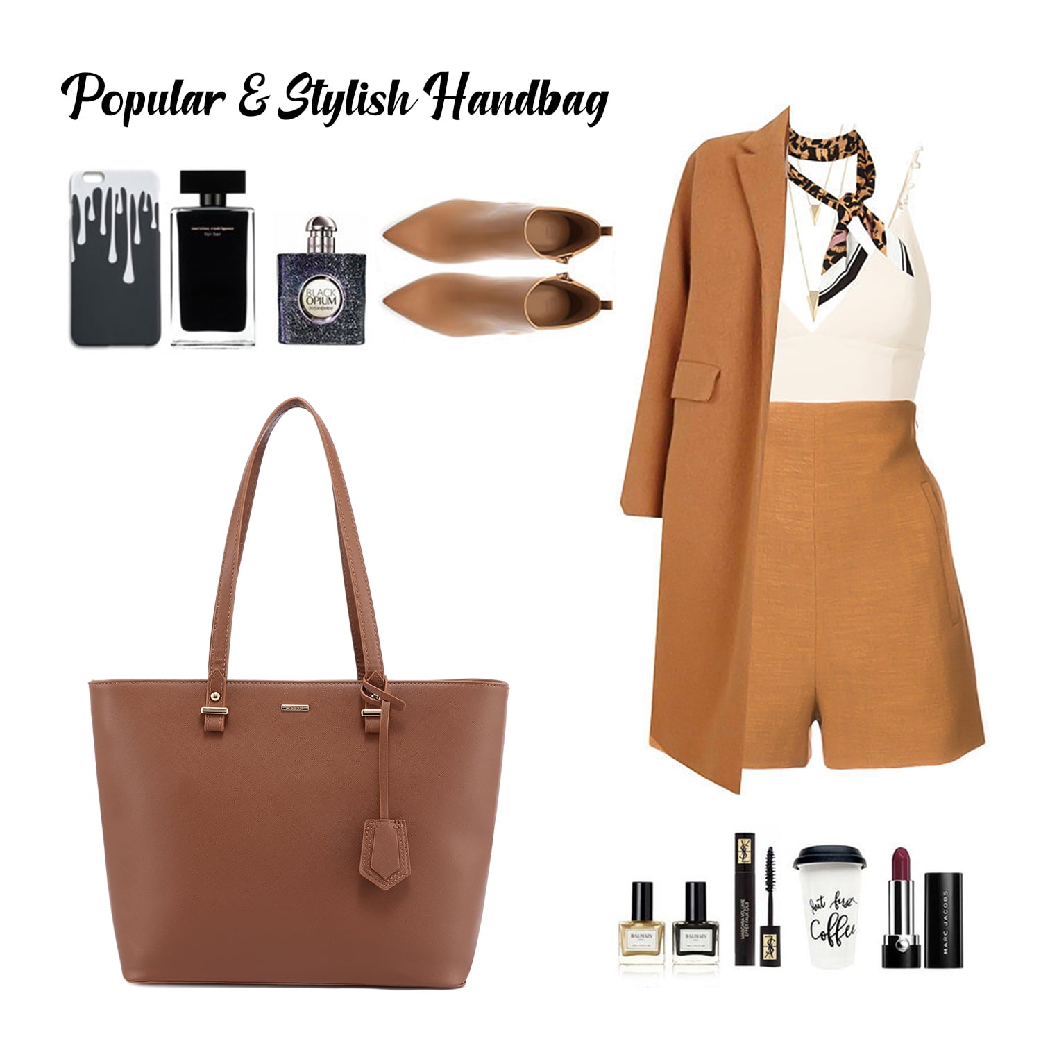 Lovevook Purses and Handbags for Women, Fashion Tote Satchel Shoulder Bag,Top Handle Satchel Bags Purse Set- 3pcs & Brown