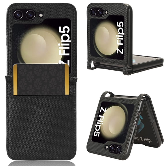 for Samsung Galaxy Z Flip 6 Case PU Leather Wallet,  Z Flip 6 Wallet case with Card Slot PU Leather Card Holder Rugged Non-Slip Full Body Drop Protection Case for Samsung Galaxy Z Flip 6 - Black