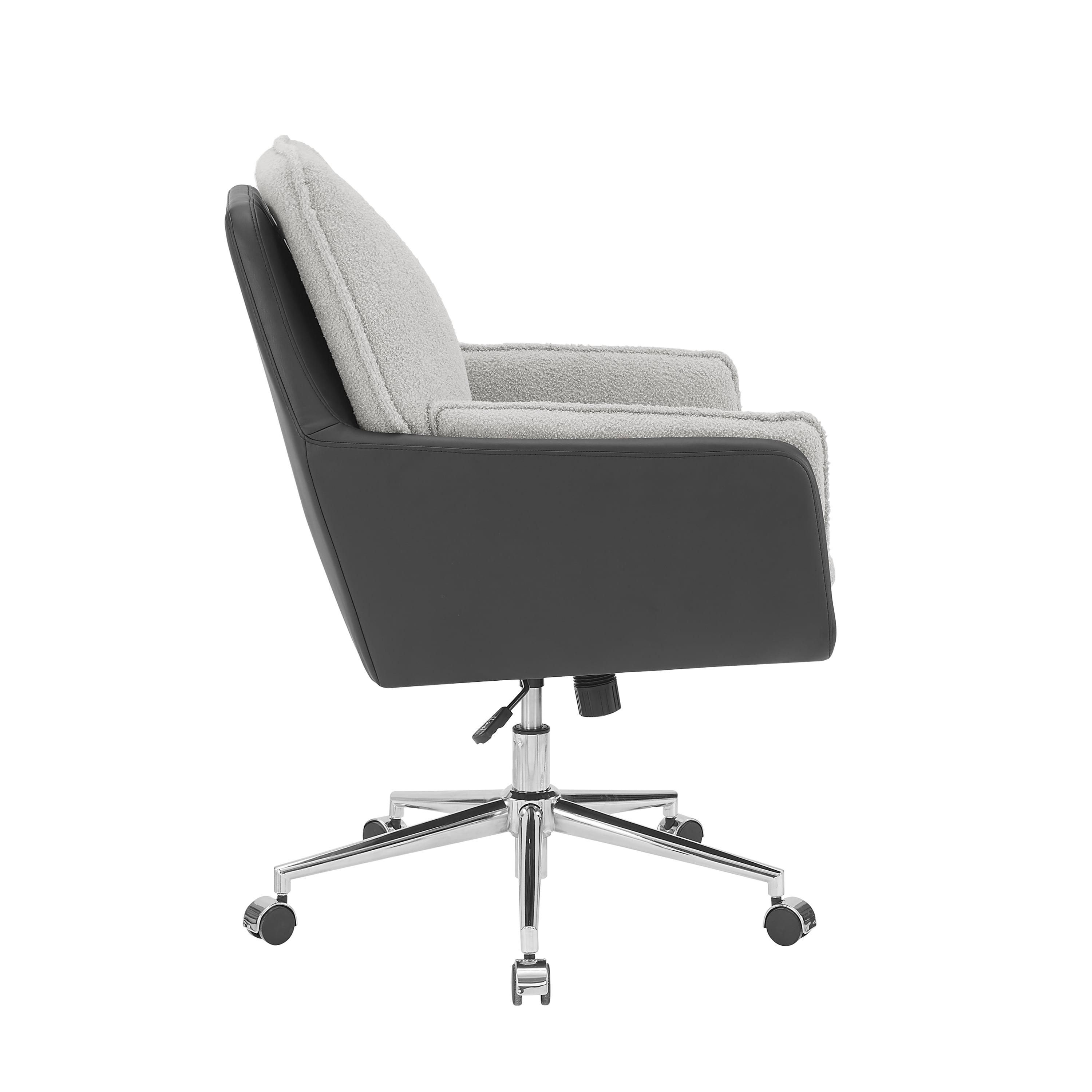 Linon Merle Faux Leather High Back Office Chair with Castors, Black/Gray Sherpa