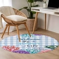 thumbnail image 5 of Summer Ocean Round Area Rugs 3 ft, Welcome to Life Color Coral Shell Blue Plaid Washable Small Area Rug with Non-Slip Sturdy Edge Binding Round Front Door Mat Floor Carpet for Entryway, 5 of 9