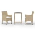 thumbnail image 2 of vidaXL 3 Piece Patio Bistro Set Poly Rattan and Tempered Glass Beige, 2 of 58