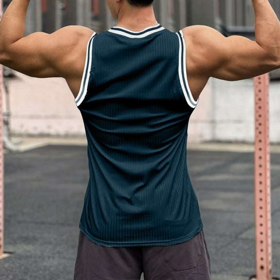PNTUTB Summer Men's Fashion Color Blocked Ribbed Round Neck Casual Sports Comfortable Tank Tops