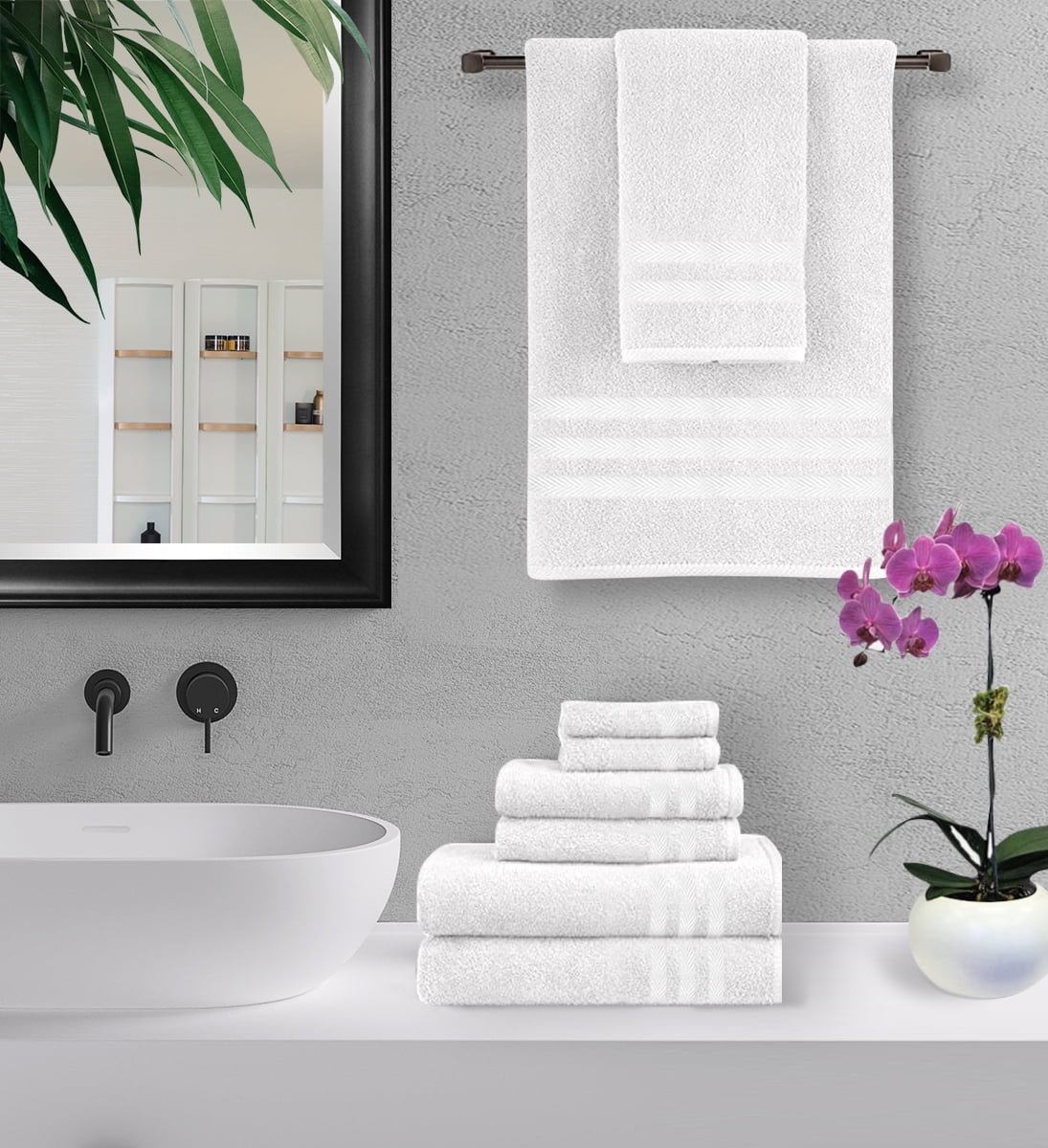 Home Sweet Home 100% Cotton 6-Piece Bath Towel Set - Extra Soft Bath Towels, White