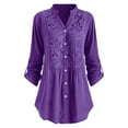 thumbnail image 1 of Daeful Chemises pour Femmes Blouse Boutonnée Travail Manches Longues Hauts Amples Violet 5TG, 1 of 2