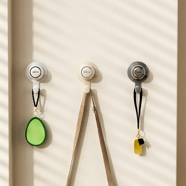 Ganchos de pared sin marcas - ganchos adhesivos plásticos blancos, amarillos y grises para la organización de cocina y hogar, sin necesidad de agujeros (pack de 3)